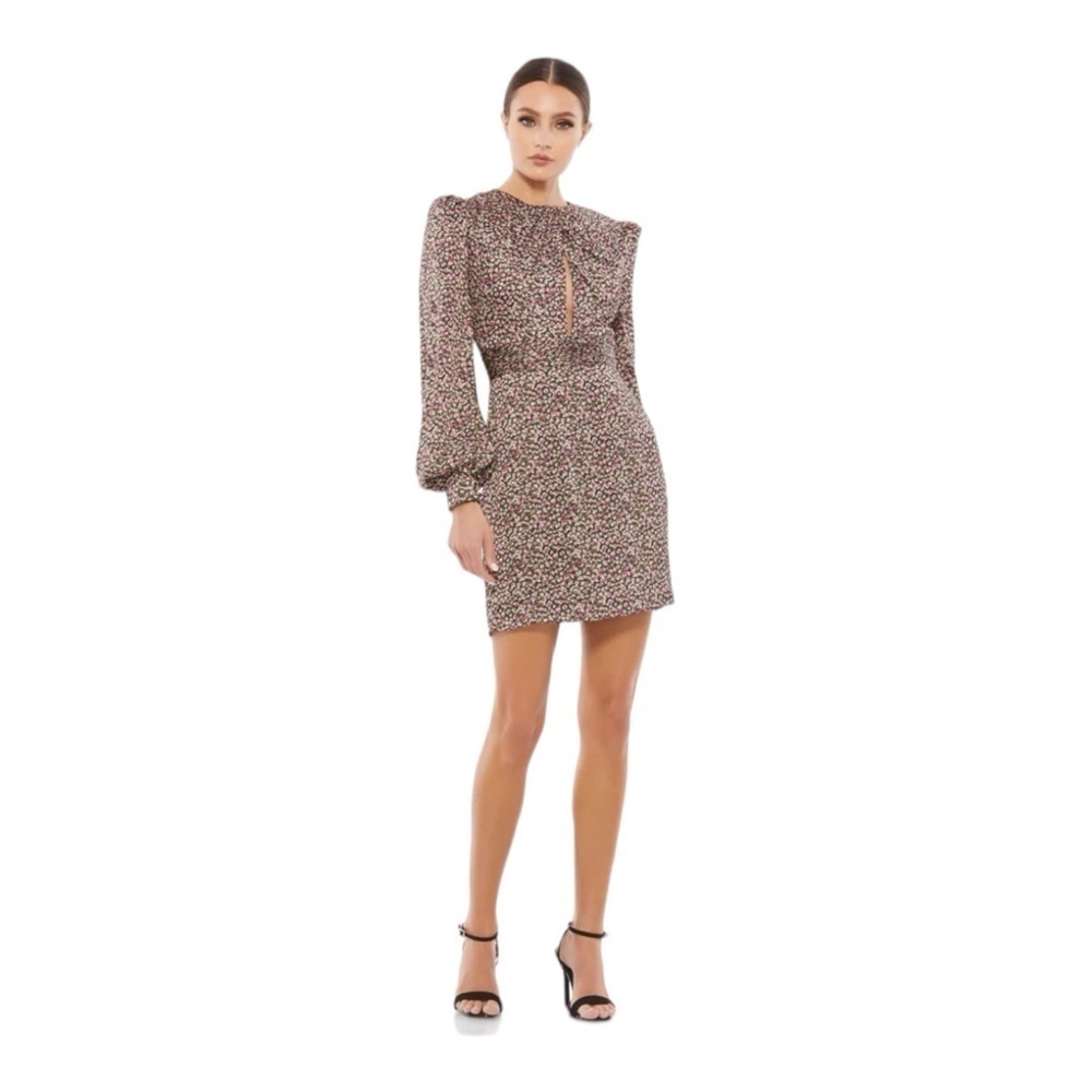 Mac Duggal Floral Long Sleeve Cocktail Minidress Nwt